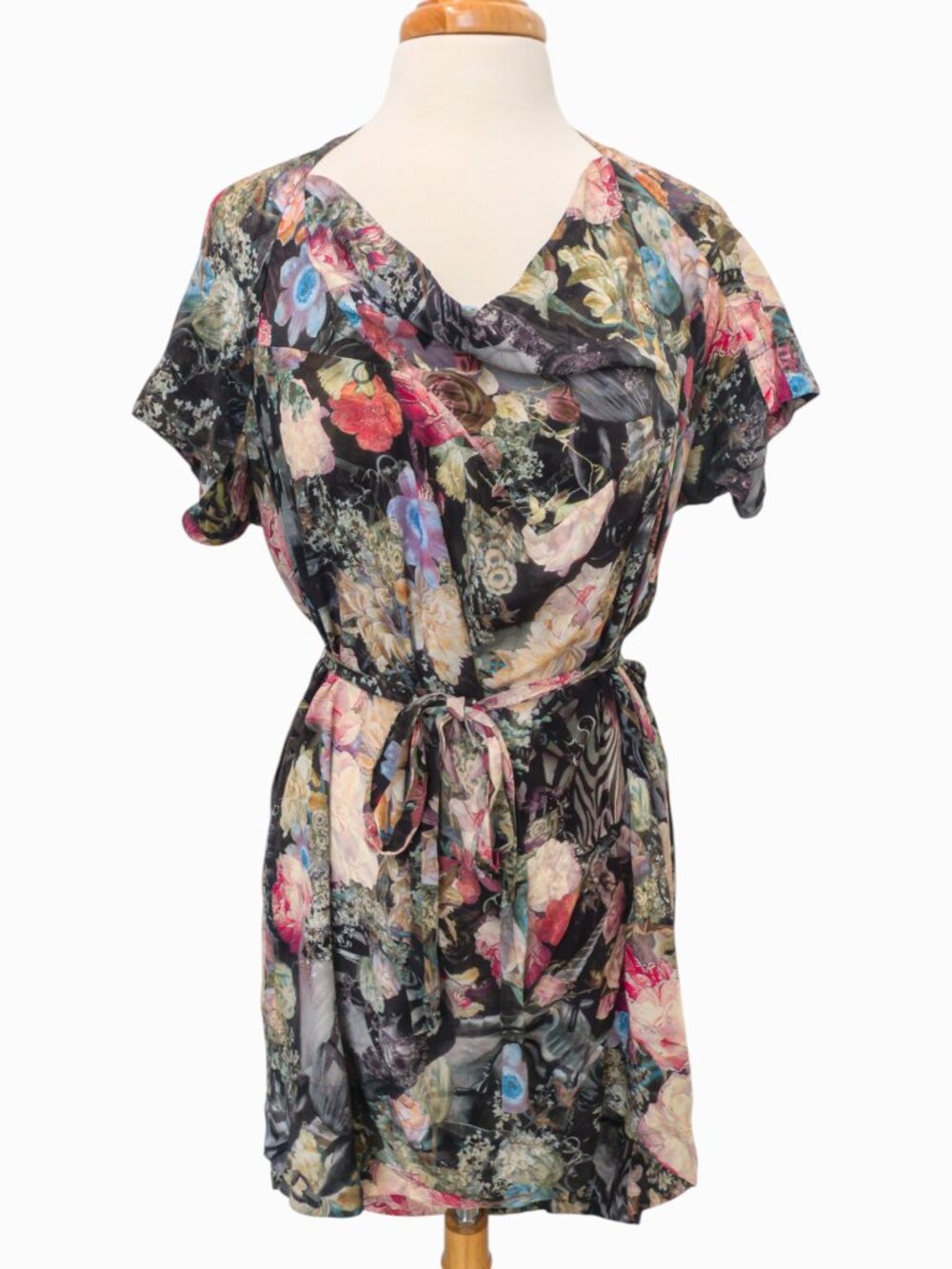 AllSaints Spitalfields Unicorn Silk Dress Sz 8, Floral & Zebra Print